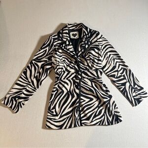 Heart Soul Retro Y2K Style Zebra Print Kitschy Pea Coat, Size Large Animal Print